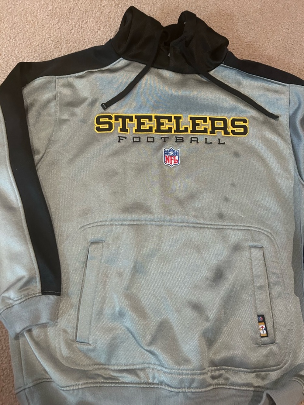 Reebok Black Hoodie with Yellow & White Trim- small grease marks on front